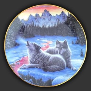 HP😊Vtg 94 Hamilton Collection Winter's Dawn Call Of The North Wolf Plate #1635T